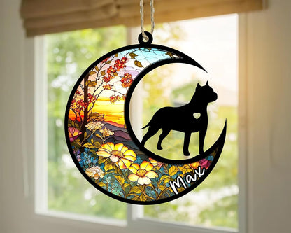 Personalized Dog Memorial, Custom Name American Staffordshire Terrier Dog Christmas Ornament, Custom Breeds, Pet Loss Light Catcher, Gifts for Lovers Loss of Pet Sympathy on Mothers Day Christmas