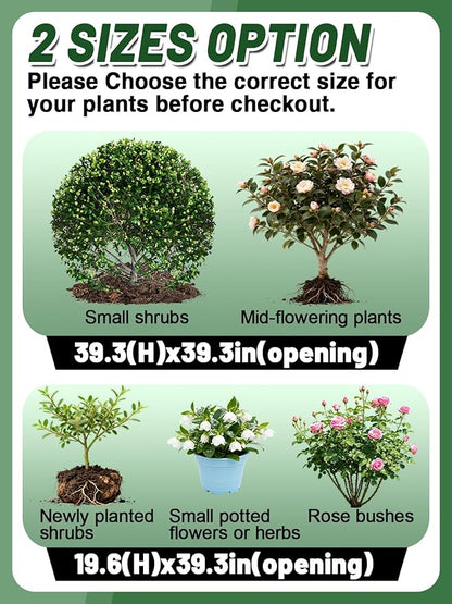 ANPHSIN 12 Pcs 39.3in x 39.3in Plant Covers Freeze Protection - Winter Shrub Plant Protection Bags, Frost Blankets Cloths with Drawstring for Outdoor Garden Potted Plants, Green