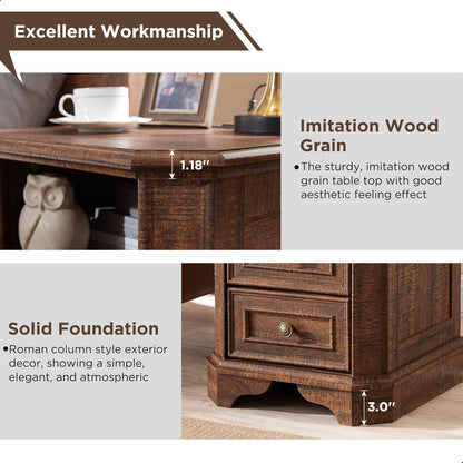 T4TREAM Farmhouse Nightstand Set of 2 with Charging Station, 18" End Table with 2 Drawers, Wood Side Table, Bedside Cabinet for Bedroom, Living Room (Brown)