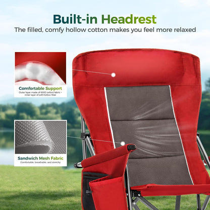ALPHA CAMP Oversized Folding Camping Chairs for Adults High Backrest Heavy Duty Lawn Chairs Support 500 LBS Portable Camp Chairs with Cup Holders Large Side Pocket Outdoor Chair