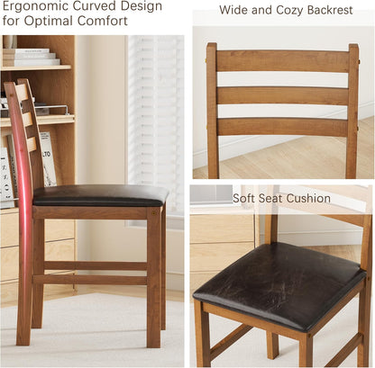 WiberWi Dining Table Set for 4, Solid Wood Kitchen Table and Chairs Set of 4, 43.3” Space-Saving Mid Century Modern Dining Room Table with Upholstered Chairs, Walnut