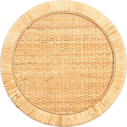Kate and Laurel Rafina Round Rattan Drink Table, 13 x 13 x 28, Natural Brown, Transitional Boho Circle Wooden Accent Pedestal Table for Indoor Plant Stand or Living Room Decor Accent