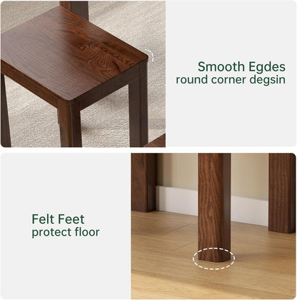 100% Solid Wood End Table for Living Room, Walnut Dining Stools with Round Edges, 17-inch Step Stool Vanity Ottoman Footrest for Dining Room Living Room Entryway