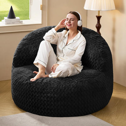 Hobestluk Giant Memory Foam Bean Bag, No-Assembly, Chevron Black Large | High Density Memory Foam, Washable & Removeable Cover, Durable Zipper, Skin Friendly Fabric, Soft Faux Fur, No Assembly