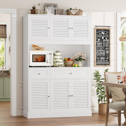 HIFIT 71" Tall Kitchen Pantry Cabinet with Spacious Countertop, 47.2" Wide Kitchen Hutch with Coffee Bar, Farmhouse Shoe Storage Cabinet for Entryway, White