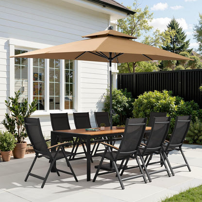 Crestlive Products Folding Patio Chairs Set of 2, 8-Level Adjustable Outdoor Recliner Chairs with Teak Armrest Aluminium Frame for Pool, Backyard, Black, DC071