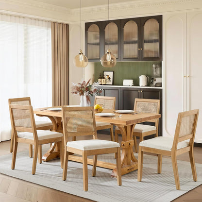 SoarFlash French Dining Chairs Set of 4, Vintage Louis Dining Chairs with Rattan Backrest, Wooden Framehouse Chairs for Living Room, Kitchen, Restaurant, Beige