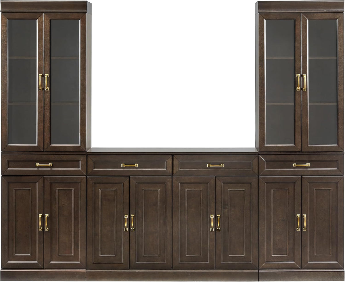 Crosley Furniture Stanton 3-Piece Sideboard Buffet Cabinet and Glass Door Kitchen Storage Pantry Set, Coffee