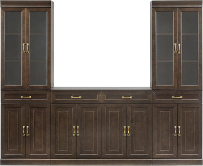 Crosley Furniture Stanton 3-Piece Sideboard Buffet Cabinet and Glass Door Kitchen Storage Pantry Set, Coffee