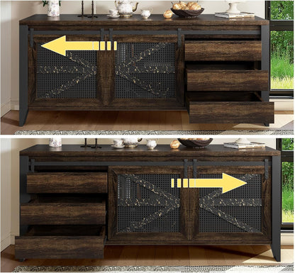VFK 60 Inch TV Stand for TVs up to 65", Rustic Farmhouse Media Console with Sliding Barn Doors, 6 Drawers, Entertainment Center for Living Room
