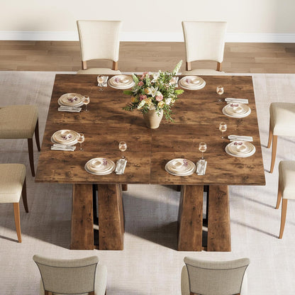 LITTLE TREE Wooden Square Dining Table 4 Sets, 31.5" Farmhouse Kitchen Table with Heavy-Duty Pedestal Base, Dinner Furniture for Dining Room, Living Room, Kitchen (1, Rustic Brown)