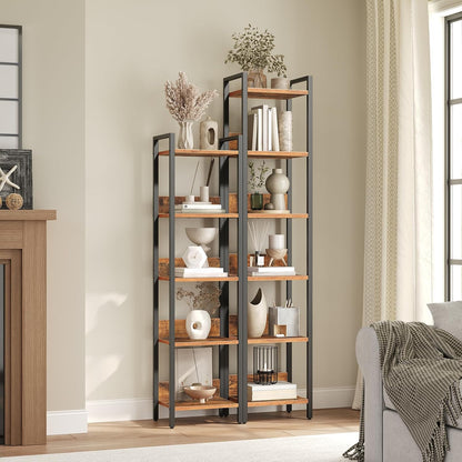 MAHANCRIS Bookshelf, 5-Tier Bookcase, Standing Book Shelf for Small Space, Storage Shelf Organizer, for Living Room, Bedroom, Study, Balcony, Rustic Brown and Black BKHR5501
