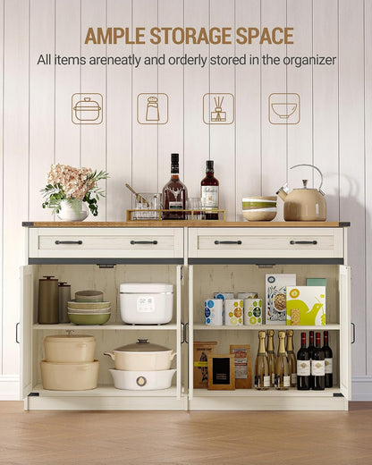 Hzuaneri Kitchen Storage Cabinet, Buffet Cabinet with Storage, Modern Farmhouse Sideboard Cabinets with Drawer, 55.1" Coffee Bar Cabinets with Doors & Adjustable Shelves, for Kitchen, White Brown
