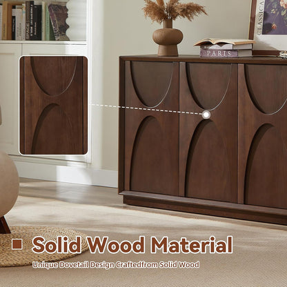 59" Sideboard Buffet Cabinet with Storage, Mid-Century Modern Sculpted Door Design Buffet Sideboard Accent Credenza with Adjustable Shelves for Living Room Kitchen Hallway (Walnut)