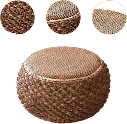Small Round Ottoman Footrest Stool with Cushion Boho Decorative Accent Seat for Living Room Entryway Footrest Pouf Hand Knitted(22cm/8.6in)