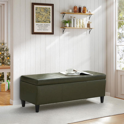 HUIMO Faux Leather Storage Ottoman Bench 50.3 Inch Extra Long PU Upholstered Bedroom Bench with Large Storage Space for The Living Room, Entryway, Bedroom Hold Up to 300lbs (Green)
