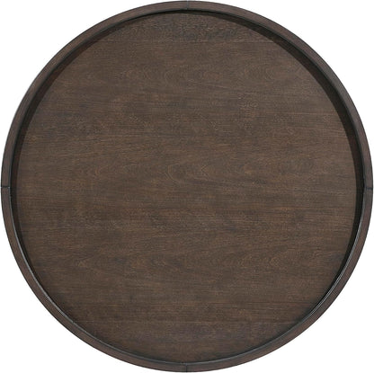 Lexicon Wood Round End Table with Gold Metal Cap, 36" Dia. Mid Century Modern Round Birch Wood Veneer Sofa Side Table for Contemporary Living Room, Easy Assembly, Dark Brown