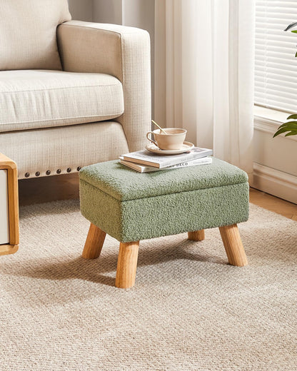 YMYNY Storage Ottoman,Small Foot Stool, 15.75"×11.81"×11.02" Green,HBD042GR | Teddy Velvet,Sturdy Wood Legs,Footstool with Padded Seat, For Living Room Bedroom Couch Entryway