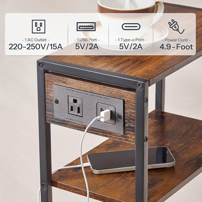HOOBRO 15.7" Narrow Console Table with Charging Station, 3 Tier Entryway Table for Small Space, Behind Couch Table, Sofa Table, for Entryway, Hallway, Living Room, Rustic Brown and Black BF42UXG01