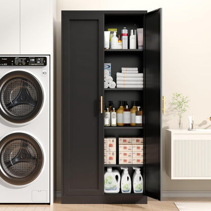 71” Tall Kitchen Pantry Cabinet, Metal Storage Cabinet with 2 Doors and 4 Adjustable Shelves for Kitchen, Living Room, Laundry Room