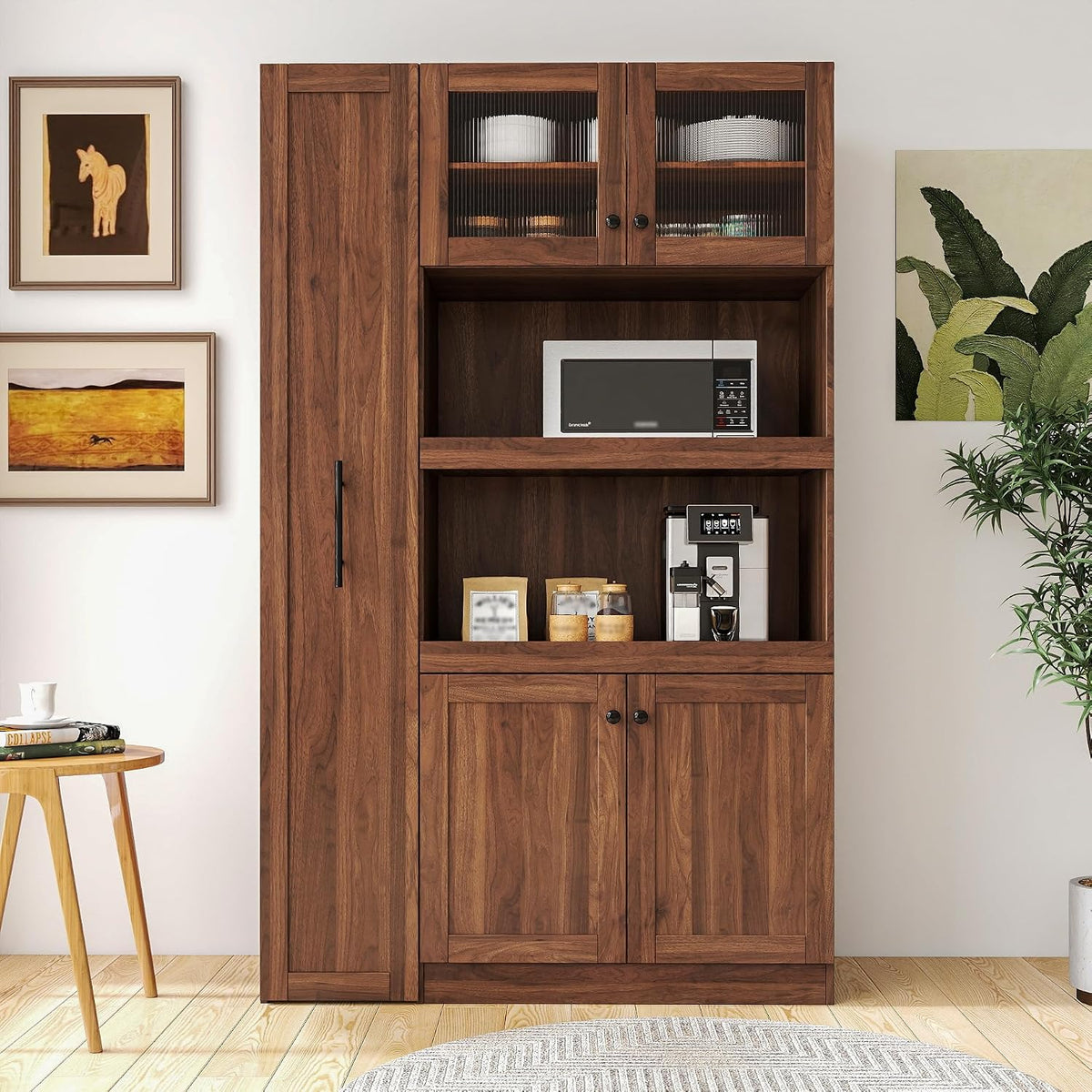 Jmyab 70.87" Kitchen Pantry Cabinet, Kitchen Pantry Cabinet with Storage Shelves, Farmhouse Storage with 4 Doors, Tall Organizers for Living Room Dining Room, Walnut