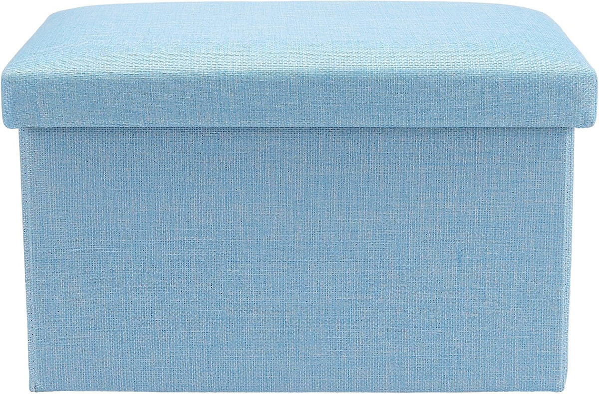 HOZEON 3 Pack 15.7 x 9.8 x 9.11 Inches Folding Storage Ottoman, Blue Rectangle Footrest Seat, Multifunctional Foot Stool for Living Room, Office, Traveling, Fishing, Camping