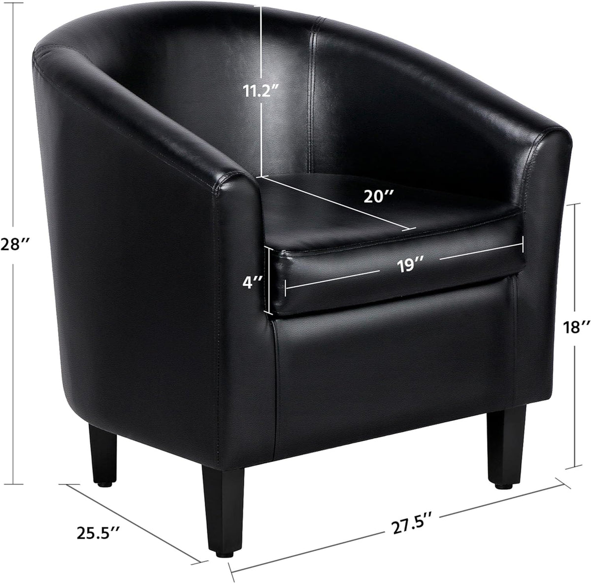 Yaheetech Barrel Chairs Set of 2, Faux Leather Club Armchairs, PU Leather Accent Chairs with Soft Padded Seat for Living Room Bedroom Waiting Reading Room, Black