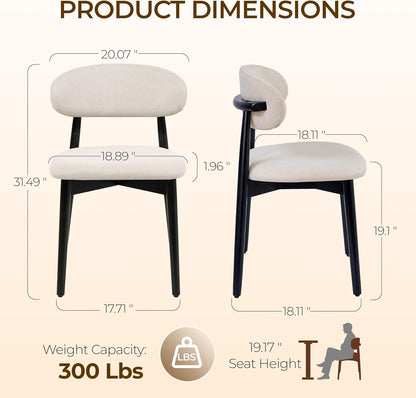 Wooden Dining Chairs Set of 4, Modern Farmhouse Fabric Upholstered Kitchen Chairs with Curve Back, Mid-Century Dining Room Chairs for Living Room Kitchen Vanity Restaurant Cafe with Black Legs, Beige