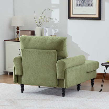 Eafurn 38" Modern Chaise Lounge Recliner Daybed Indoor, Comfy Chenille Upholstered Single Sofa Bed with Wodden Legs and Side Pockets, Deep Seat Sleeper Armchairs Couch for Living Room