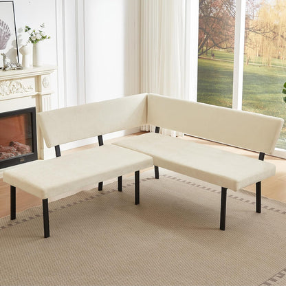 HIPIHOM Modern L-Shaped Dining Bench, 67 Inch Fabric Upholstered Corner Sofa with Metal Legs for Kitchen Nook, Living Room, Dining Room (Beige)