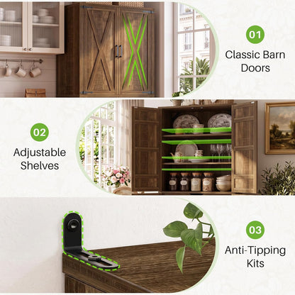 Unikito 71" Tall Kitchen Pantry Storage Cabinet with Built-in Drawer | 31.5" Wide Wood Farmhouse Storage Cabinet with Barn Doors and 3 Shelves, for Home Kitchen,Dining/Living/Laundry/Room