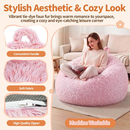 Stuffed Animal Storage Bean Bag Chair Cover, Soft Bean Bag Cover | Fluffy Faux Fur Stuffed Animal Storage Chair, Non-Slip Bottom, Fill with Plush Toys or Blankets, for Kids Teens Adults Girls