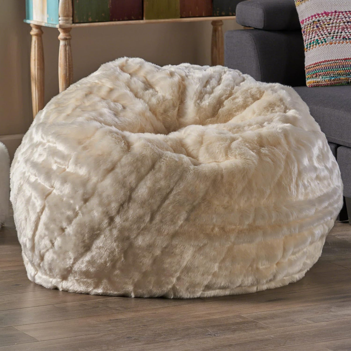 Christopher Knight Home Laraine Furry Glam White Faux Fur 3 Ft. Bean Bag, Small