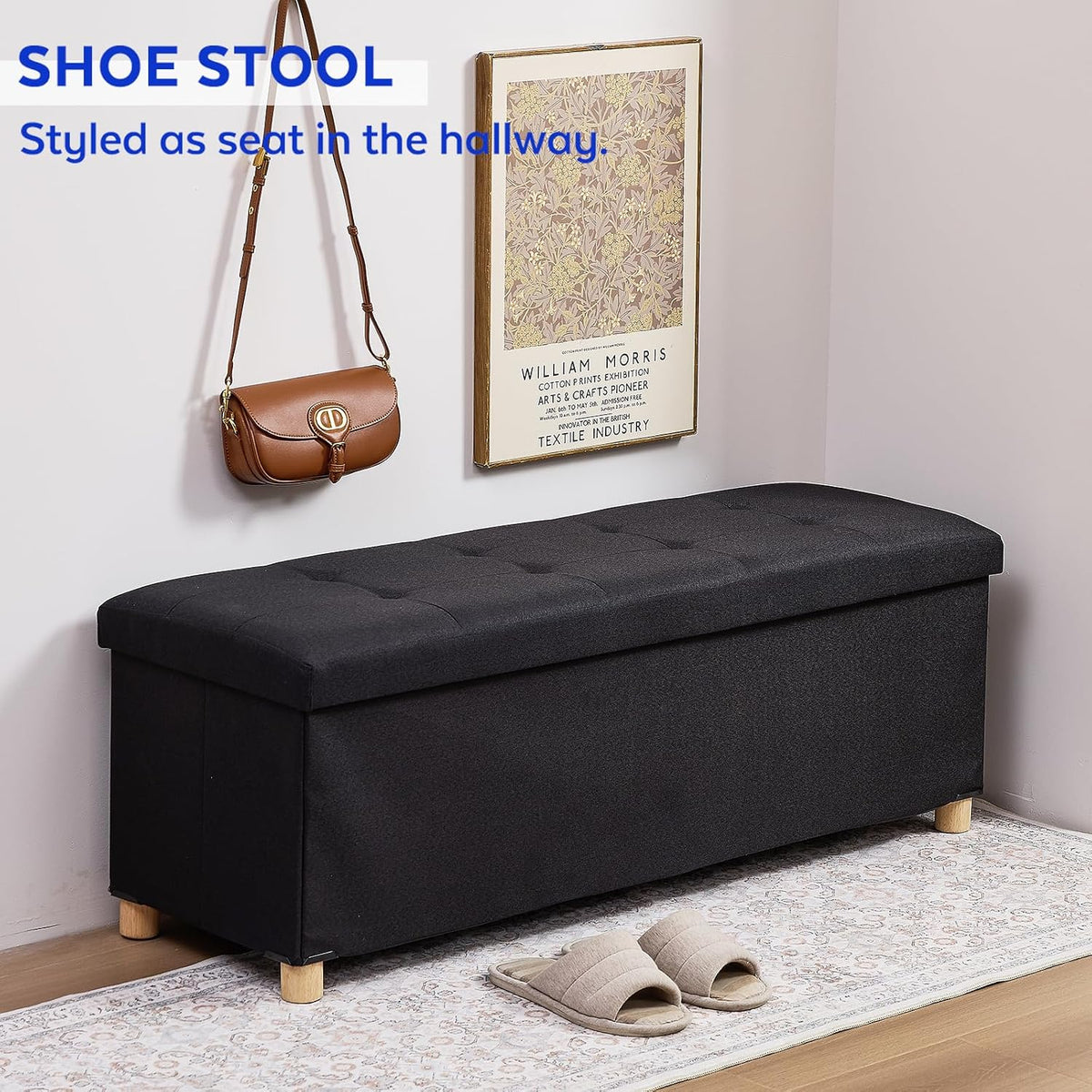 BRIAN & DANY 43 Inches Folding Storage Ottoman Bench, Ottoman with Storage Bench for Bedroom, Living Room, Entryway, Foot Rest with Legs, Black