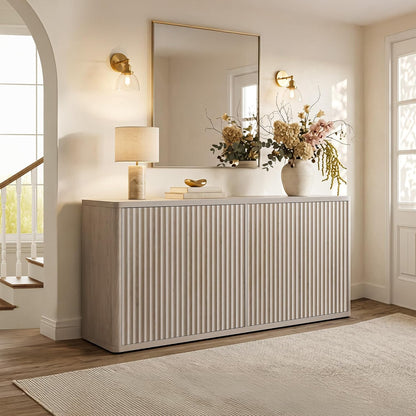 SICOTAS Buffet Cabinet with Storage Accent Sideboard with 4 Doors 66.3" Wide Fluted Credenza Modern Buffet Table Media Console Cabinet Entryway Cabinets for Living Room Kitchen Dining Room Hallway