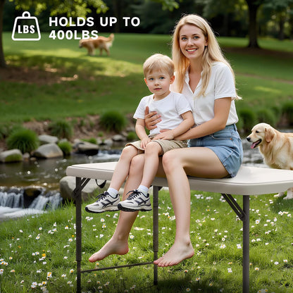 4 Foot Folding Table with Black Table Cloth- 3-Position Adjustable Height, Heavy Duty 400 lbs Capacity - Portable Folding Tables for Camping, Party, Indoor & Outdoor Use, 10 Pack