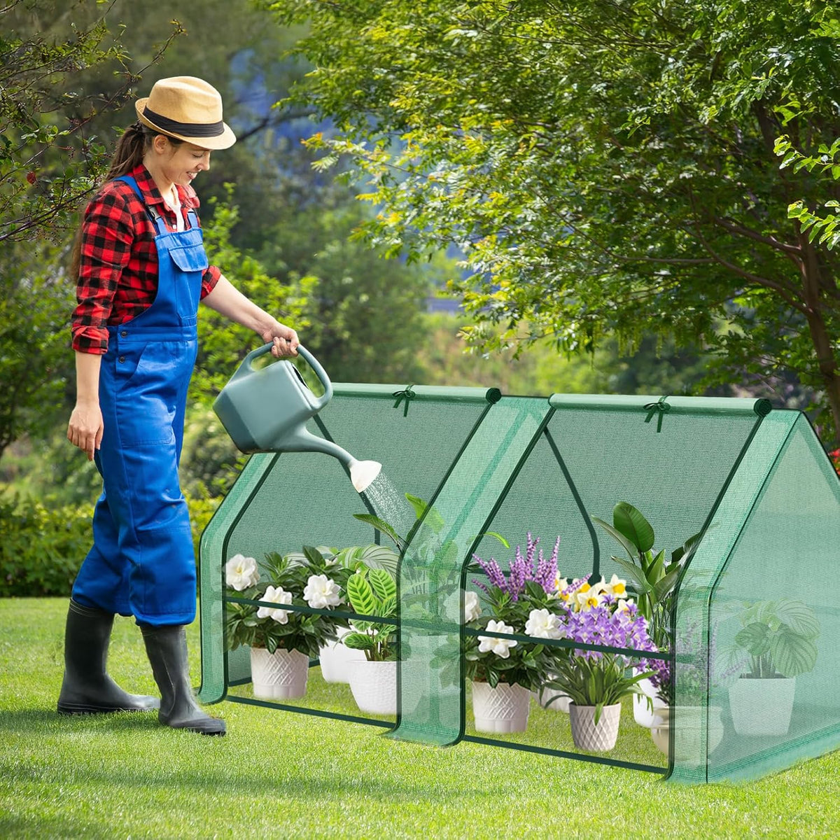 Aoodor 6 x 3 x 3 ft Mini Greenhouse with 2 Zipper Doors, Water-Resistant, UV-Protected for Flowers, Vegetables, and Herbs, Includes 3 Covers