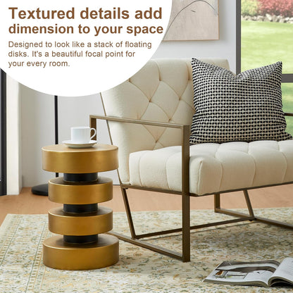 Glitzhome Gold Floating Disks Side Table & Accent Stool - 18" H Modern Antique End Table, Durable MGO Fiberglass Desk for Living Room, Holds 220 lbs, Multi-Functional & Easy to Clean