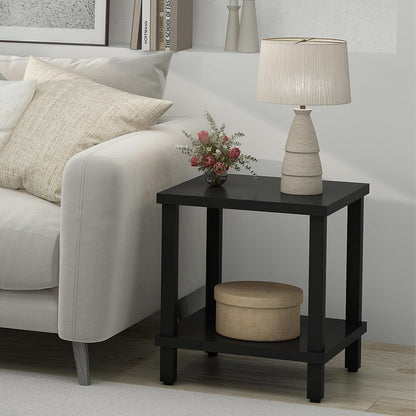 MMEOLUOOK Large End Table Square Side Table Modern Sofa Table 20 Inch Industrial Coffee Table NightStand with 2-Tier Storage Shelf for Living Room Bedroom Black MLBZ06B