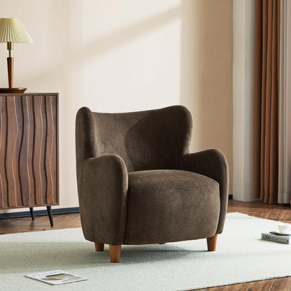 Christopher Knight Home Auden Wingback Accent Chair, Fabric Club Chair, Velvet Upholstered Armchair, Curved Backrest Single Sofa, Soft Cushion Seating, Reading Lounge Chair for Living Room, Brown