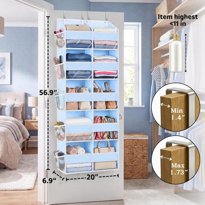 Blue Over the Door Organizer 5 Tiers, Extra Large Behind Door Storage of 10 Compartments, 80 lbs Weight Capacity Hanging Storage Organizer with Clear Window Kids Toys, Shoes, Diapers, Room storage