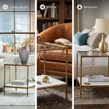 Signature Design by Ashley Ryandale Square End Table, Brass Glass & Marble