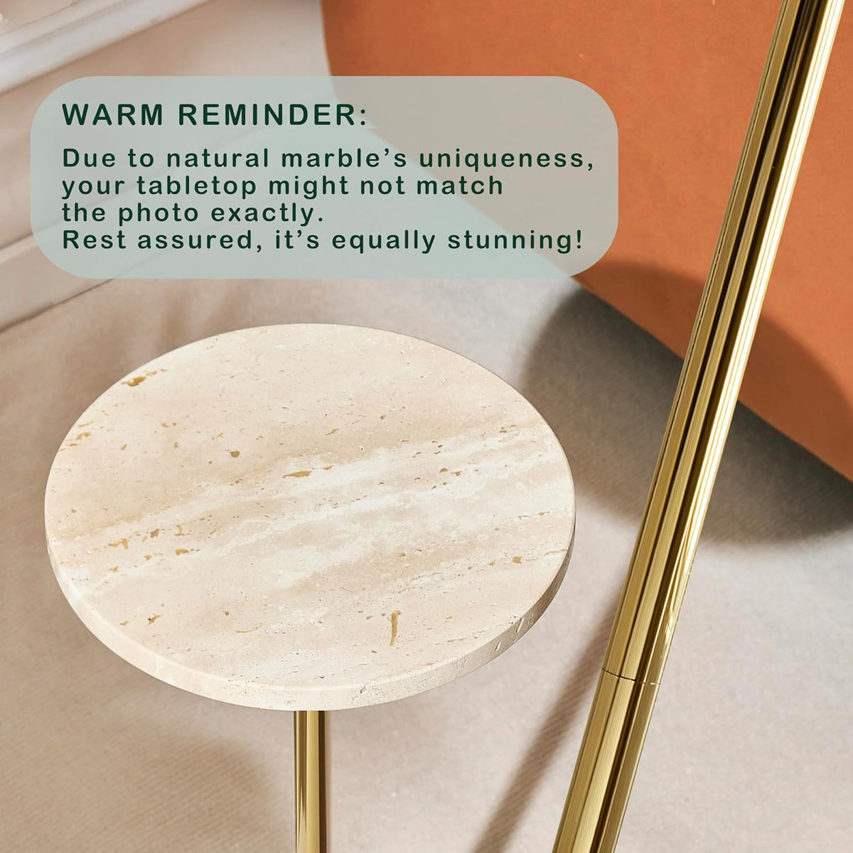 Premium Small Round Natural Marble Pedestal Side Table, End Table, Mini Drink Table with Upgraded Weighted Marble Base, for Livingroom, Bedroom, Bathroom, Balcony, Small Spaces (Beige Travertine)