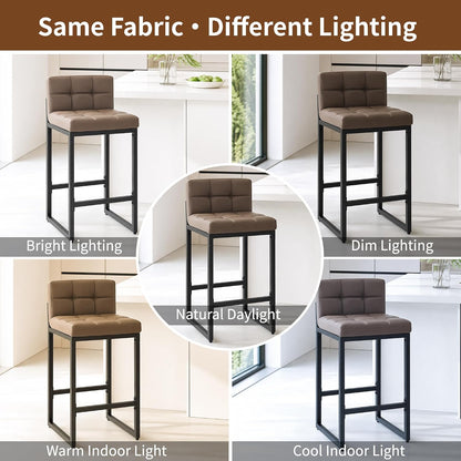 FIRAVOE Bar Stools Set of 3, Upholstered PU Leather Counter Height Barstools with Low Back and Thickened Metal Legs, Modern Chairs for Kitchen Island, Bar (Coffee Brown, 3Pcs 26" Counter Stools)