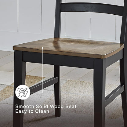 Signature Design by Ashley Wildenauer Dining Chairs Set of 2, Modern Ladderback Dining Chairs with Solid Wood Frame, Two-Tone Finish, Contoured Seat, Black/Brown | Solid wood frame, Mango veneer and MDF substrate seat, Modern ladderback, 250 lb capacity
