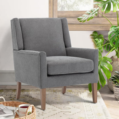 COLAMY Modern Wingback Living Room Chair Set of 2, Upholstered Fabric Accent Armchair, Single Sofa Chair with Lounge Seat and Wood Legs for Bedroom/Office/Reading Spaces, Gery