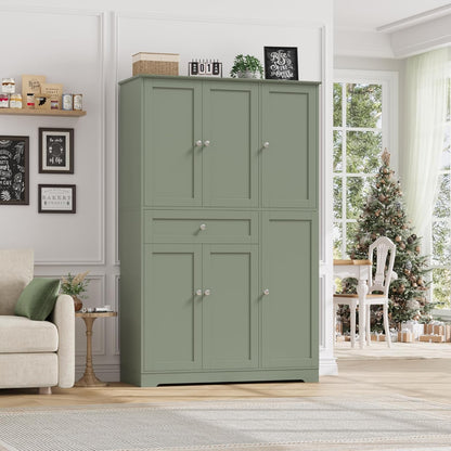 HOSTACK 68" Tall Kitchen Pantry Storage Cabinet with Doors & Shelves, Green | Large Pantry Cabinet with Door Rack, Freestanding Kitchen Storage Cabinet with Drawer, Food Pantry for Dining Living room