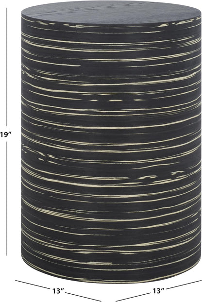 SAFAVIEH Home Collection - Bahan Round Pedestal End Table, Black Modern Stripe Accent Side Table, Fully Assembled (ACC2311A)