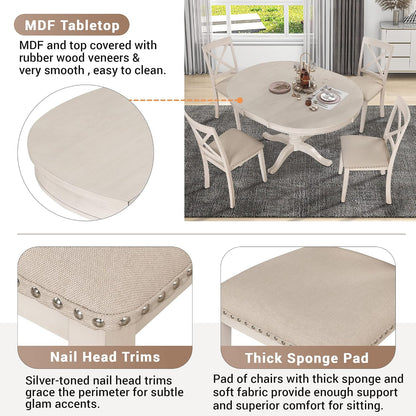 Harper & Bright Designs Modern Dining Table Set for 4,Round Table and 4 Kitchen Room Chairs,5 Piece Kitchen Table Set for Dining Room,Dinette,Breakfast Nook,Antique White