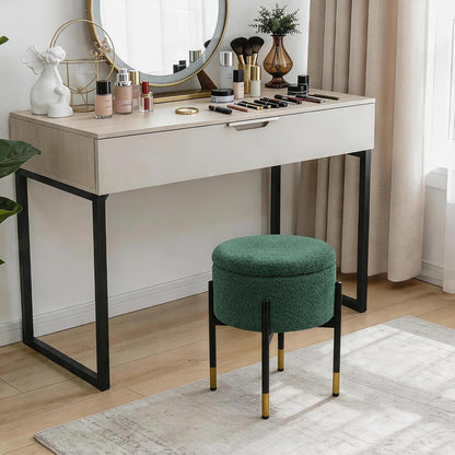 Round Ottoman with Storage,Soft Velvet Vanity Stool,Ottoman Coffee Table with Metal Legs,Foot Stool for Living Room Bedroom, Green